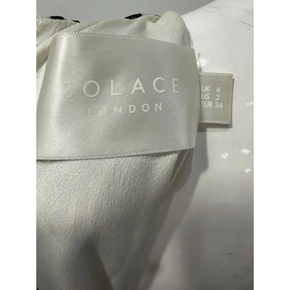 Solace London Black White Mirabelle Geometric Long Sleeves Maxi Dress Size 2 - Picture 4 of 7